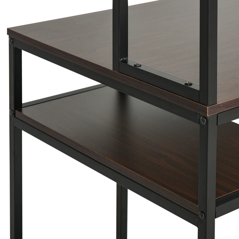 HOMCOM 94.5in Industrial Double Computer Desk with Hutch and Storage Shelves, Extra Long Two Person Home Office Desk, Writing Table Workstation for 2 People with CPU Stand, Brown Wood Grain