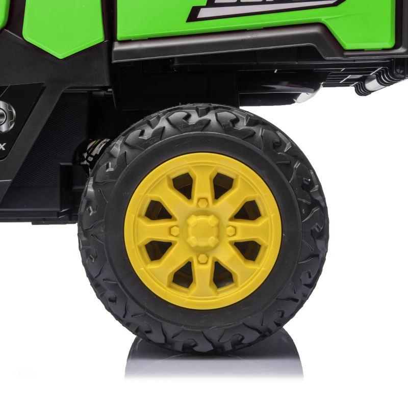 Qaba Kids Ride On Tractor, 12V Electric Tractor with Remote Control, Dual Motors, Music, Cargo Bed, Rear Suspension, Green
