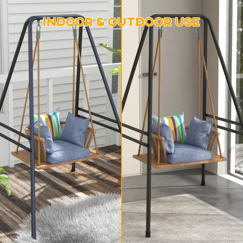 Outsunny Hammock Chair Stand, Hanging Heavy Duty Metal Frame Hammock Stand for Hanging Hammock Air Porch Swing Chair, Egg Cahir, Indoor & Outdoor Use, 48.8" x 56.3" x 70.9" Black