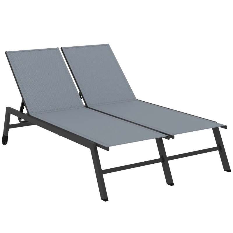 Outsunny Chaise Lounge Chair for 2 Person, Outdoor Lounge Chair with 5-Position Adjustable and Wheels