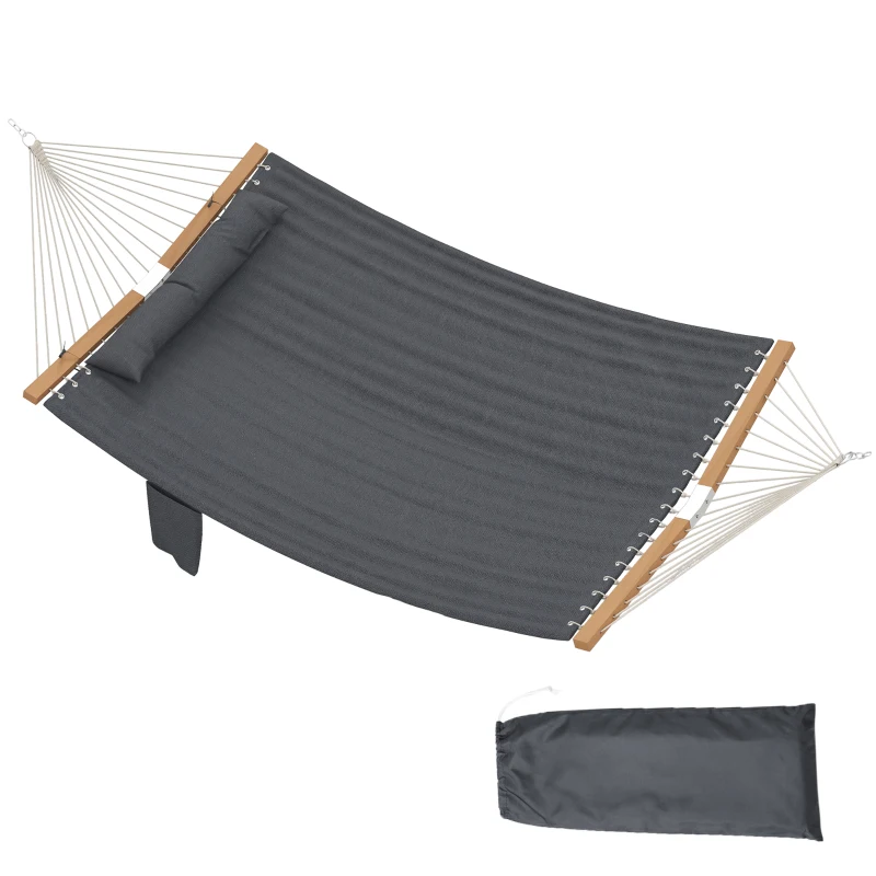 Outsunny Outdoor Hammock Padded Camping Hammock with Pillow & Spreader Bars 200 x 140 cm Grey