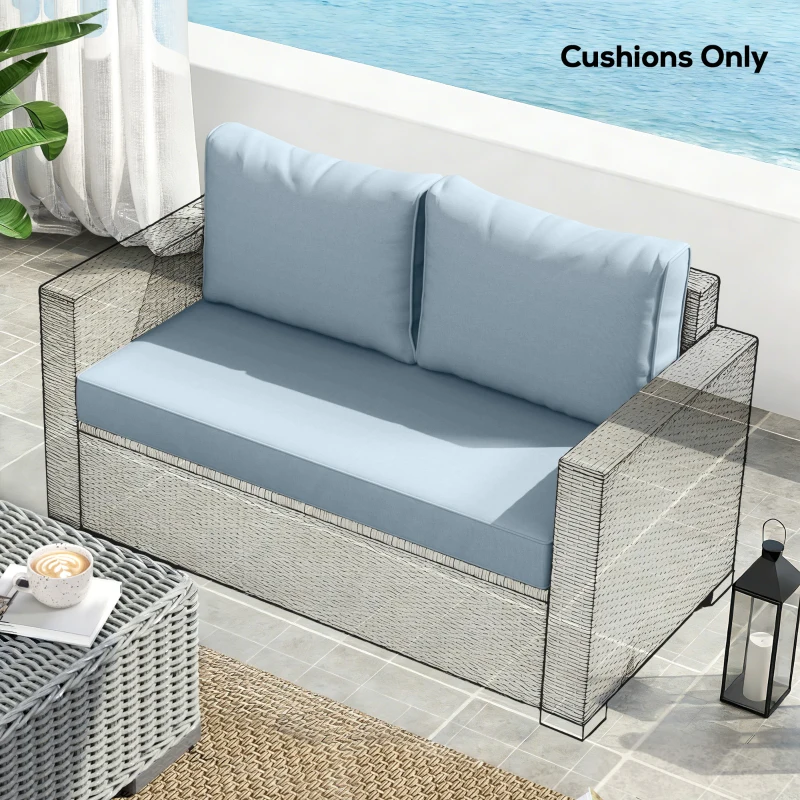 Outsunny 2 Seater Outdoor Seat Cushions with Backrest, Loveseat Double Sofa Outdoor Furniture Cushions, Light Blue