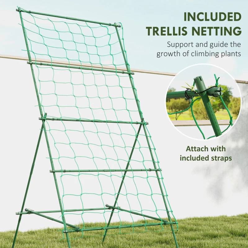 Outsunny Cucumber Trellis for Climbing Plants, Adjustable A-Frame Garden Trellis with Climbing Net, 20 Metal Clips, 4 Net Straps