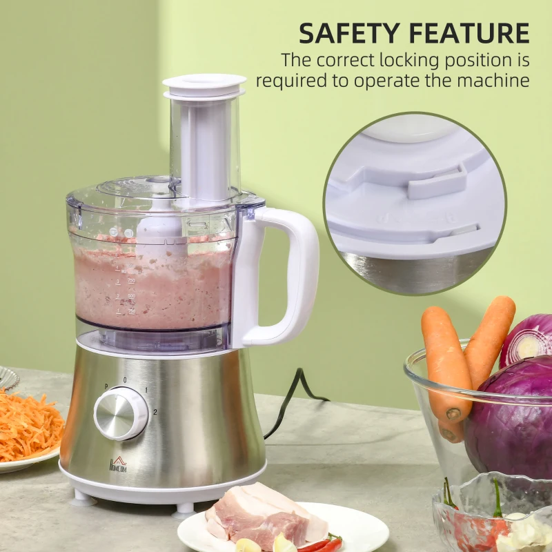 HOMCOM 2 in 1 Blender and Food Processor Combo for Chopping, Slicing, Shredding, Mincing and Pureeing for Vegetable, Meat and Nuts, 500W 5-Cup Bowl, 1.5L Blender Jug, 3 Blades and Adjustable Speed