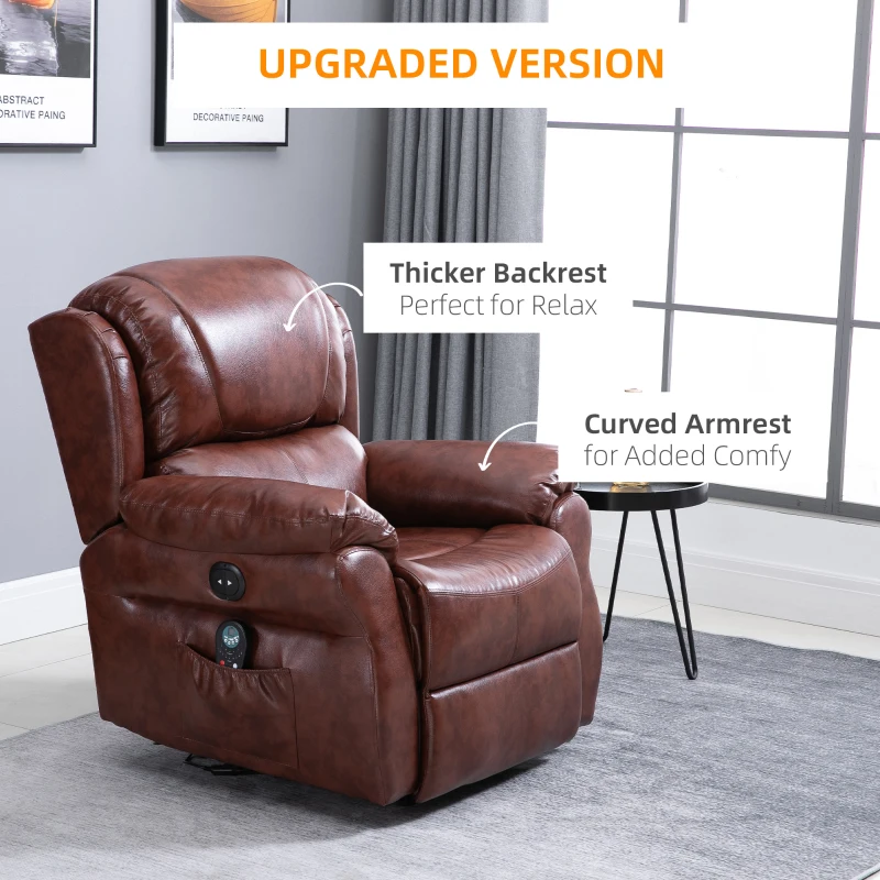 HOMCOM Vibration Massage Recliner Chair for Living Room with Heat,   Single Sofa, PU Leather Power Reclining Chair, Home Theater Seating with Footrest, Brown