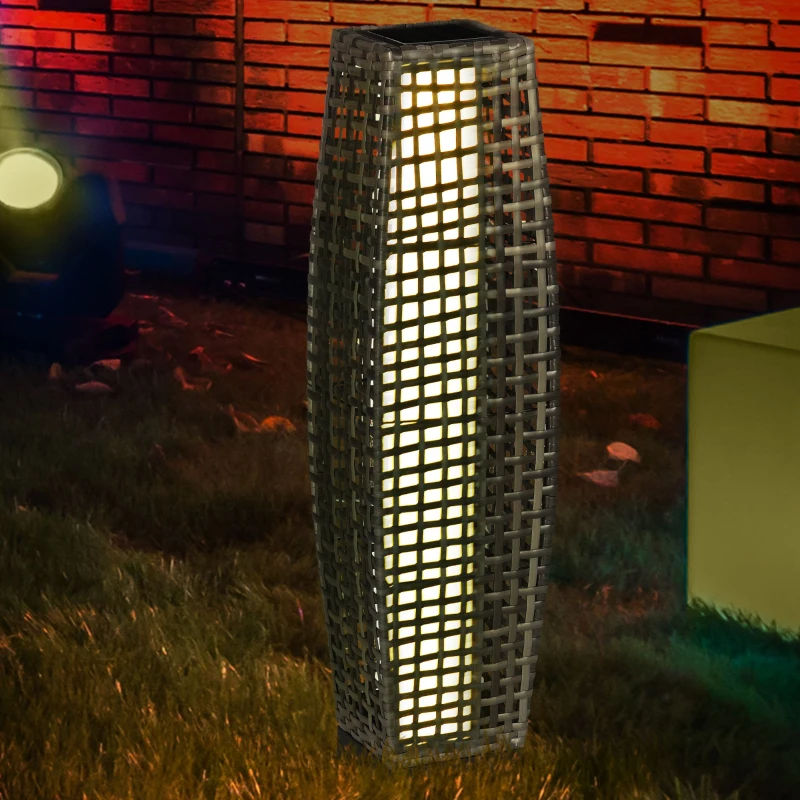 Outsunny Solar Floor Lamp, Outdoor Garden Lantern Pathway Light & Decorative Driveway Lighting with Auto On/Off LED Lights, Gray