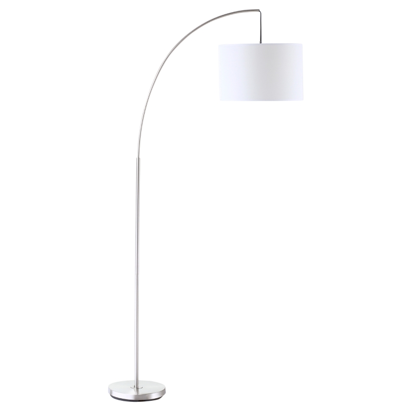 HOMCOM Arc Floor Reading Lamp, Tall Pole Standing Lamp with Hanging Fabric Lampshade for Living Room or Bedroom, Silver/White