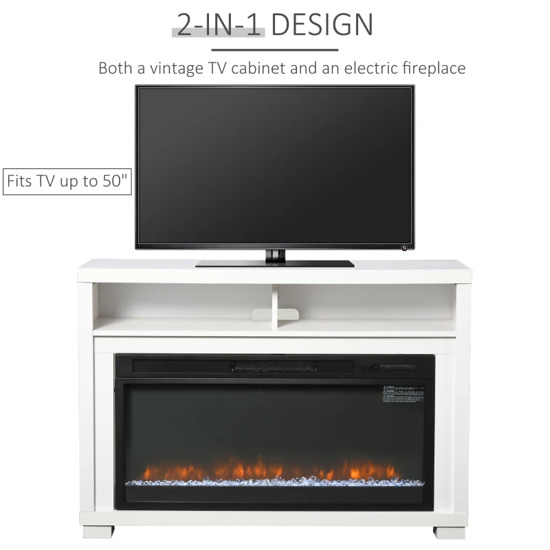 HOMCOM 43.75" W x 31.5" H Electric Fireplace Mantel TV Stand, Media Console Center Cabinet with Two Shelves and Remote Control, White