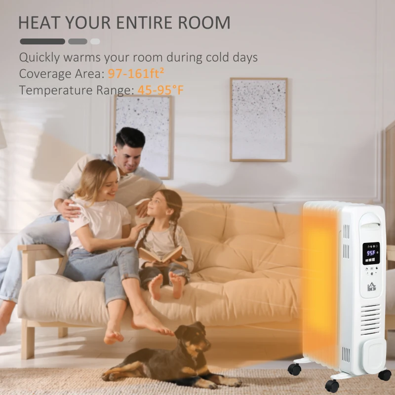 HOMCOM 25.25" Electric Space Heater, Freestanding 161 Sq. Ft. Heater with 3 Modes, Timer, and Remote, 1500 W, White