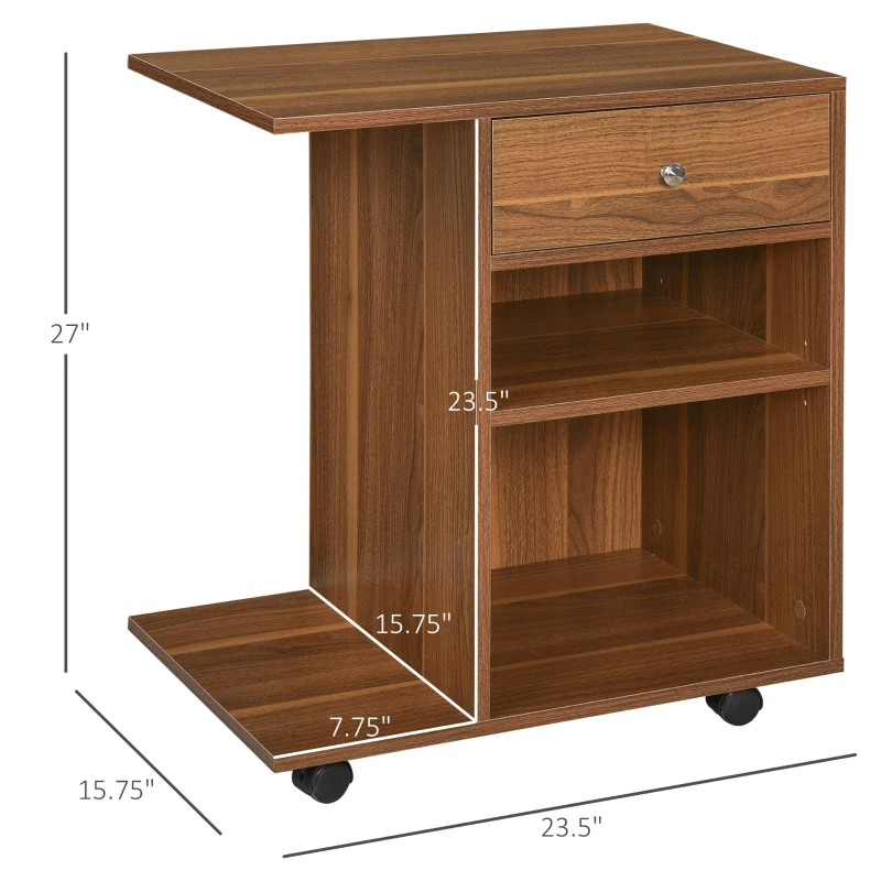 Vinsetto Mobile Printer Stand, Rolling File Cabinet Cart with Wheels, Adjustable Shelf, Drawer and CPU Stand, Walnut