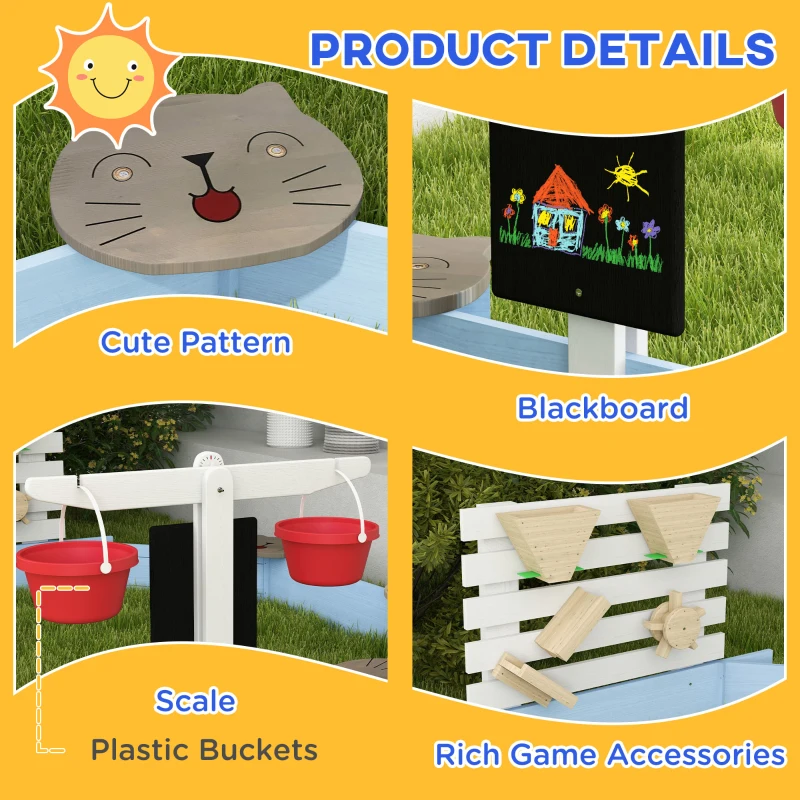 Outsunny Wooden Sandbox for 3-7 Years, 85" x 85" x 25", Blue