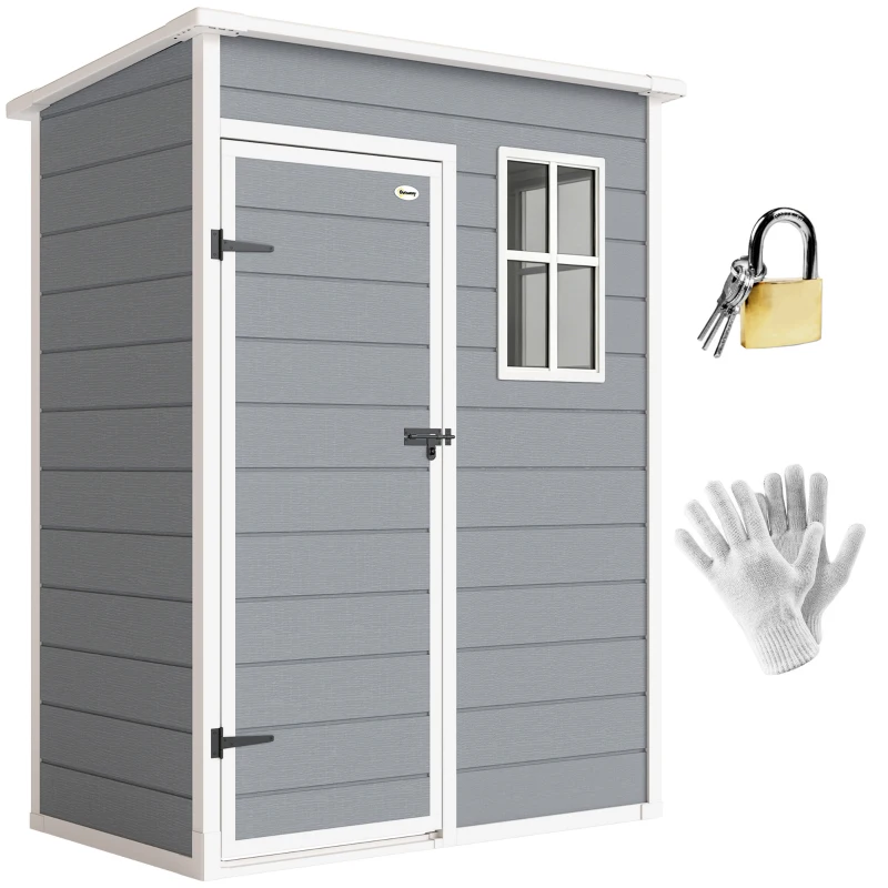 Outsunny 5 x 3FT Garden Shed with Floor, Outdoor Storage Shed with Lockable Door, Window and Vent for Backyard, Patio, Grey