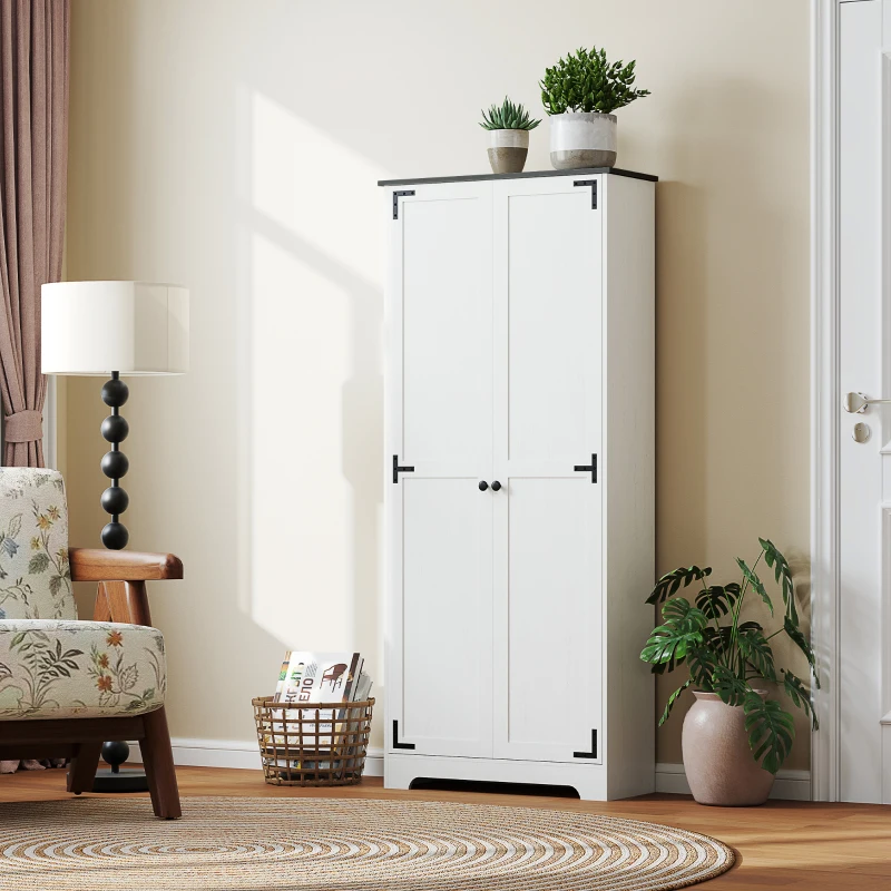 HOMCOM 72" Farmhouse Pantry Cabinet, Freestanding Food Pantry Cabinet with Adjustable Shelves, White