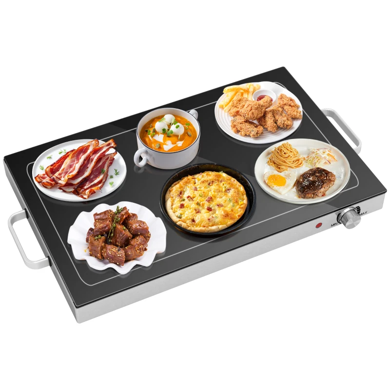 HOMCOM Food Warmer with Adjustable Temperature, Electric Warming Tray with Cool-Touch Handles for Parties, Buffets, Black