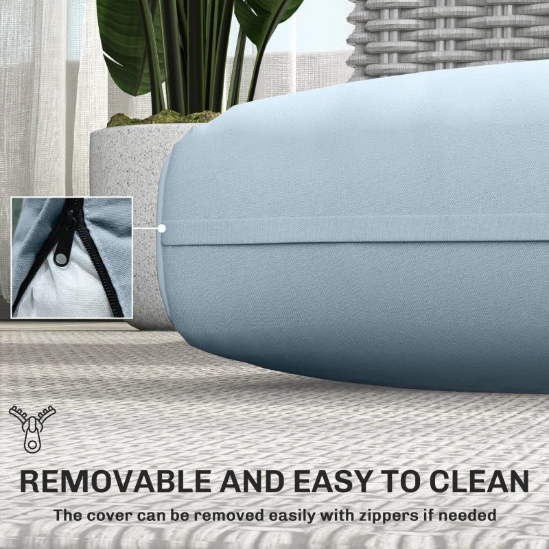 Outsunny 2 Seater Outdoor Seat Cushions with Backrest, Loveseat Double Sofa Outdoor Furniture Cushions, Light Blue