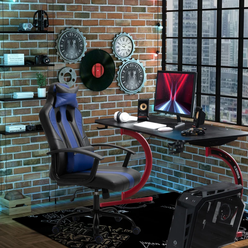 Vinsetto Office Chair High Back Racing Style Gaming Chair Adjustable PU Leather Swivel Computer Task Seat with Lumbar Support and Pillow Blue