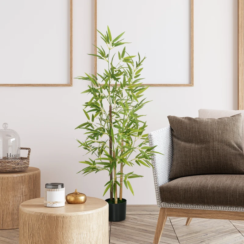 HOMCOM 4ft Artificial Tree, Indoor Fake Bamboo with Pot, for Home Office Living Room Decor