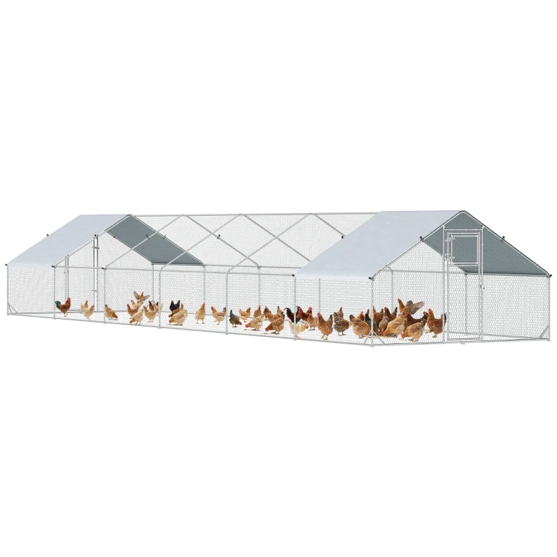 PawHut Metal Chicken Coop with Water- and UV-Protection Cover for Backyard Hen, Duck, Rabbit, 39.4' x 9.8' x 6.4'