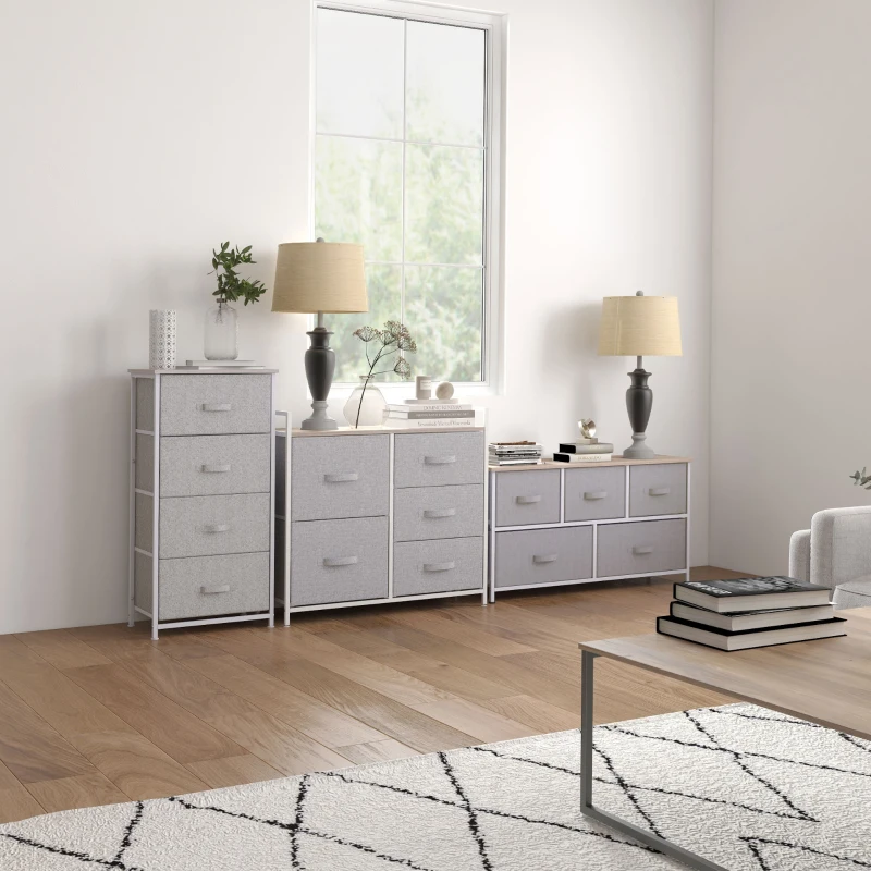 HOMCOM Linen Drawer Cabinet Organizer Storage Dresser Tower with 4 Removable Drawer Metal Frame Adjustable Feet for Living Room, Kitchen, Bathroom, White