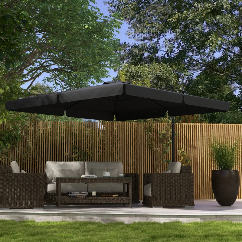 Outsunny 10' Cantilever Patio Umbrella, Square Offset Umbrella with Tilt, Crank, Cross Base, Aluminum Pole and Air Vent, Gray