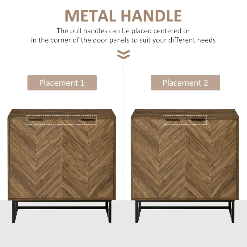 HOMCOM Kitchen Storage Cabinet Buffet Cabinet Sideboard with Chevron Double Doors Adjustable Shelf Set of 2 Walnut