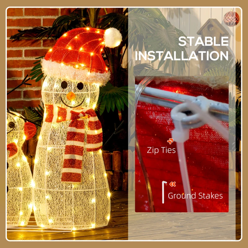 Outsunny 3-Piece Light Up Christmas Snowman Family Set of 3 Lighted Snowman Christmas Decoration for Indoor Outdoor White