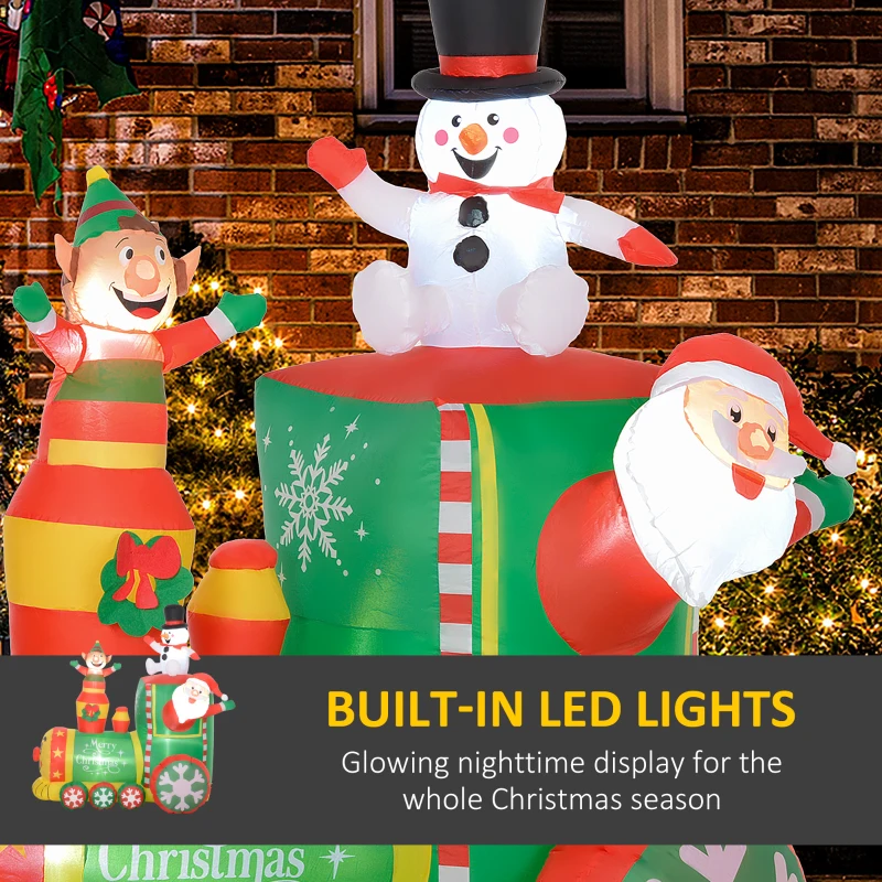 Outsunny 6FT Inflatable Train with Santa Claus, Snowman, Blow-Up Outdoor Display w/ White LED Lights for Party