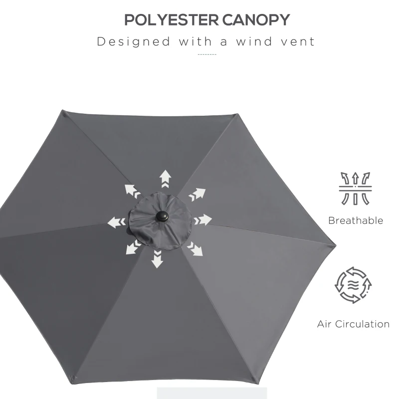 Outsunny 8.5FT Patio Umbrella, Round Garden Parasol with 6 Ribs, Market Sunshade Tilt Canopy w/ Crank Handle for Outdoor, Grey