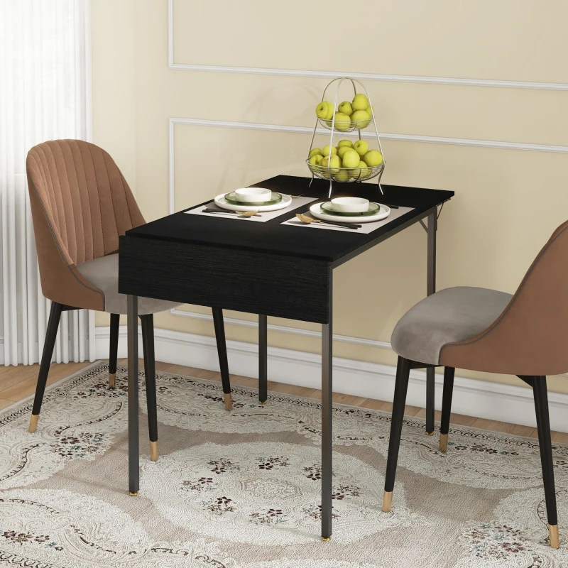 HOMCOM Folding Dining Table for 2 to 4 People, Industrial Drop Leaf Table, Kitchen Table for Small Spaces, Black