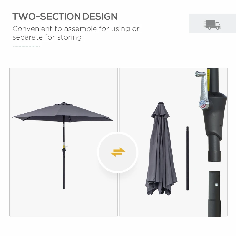 Outsunny 8.5FT Patio Umbrella, Round Garden Parasol with 6 Ribs, Market Sunshade Tilt Canopy w/ Crank Handle for Outdoor, Grey