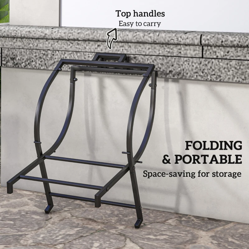 Outsunny Firewood Rack Outdoor, Foldable 17 Inch Fireplace Log Holder for Indoor, with Removable Log Carrier, Black