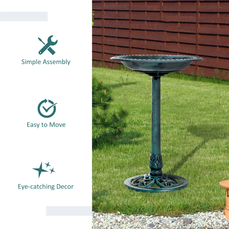 Outsunny 27'' Bird Bath Outdoor Resin Decor with Fleur De Lis Pattern, Time-Worn Finish