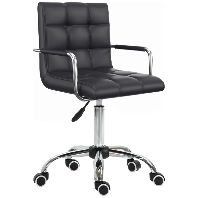 HOMCOM Home Office Chair, Modern Computer Desk Chair, Task Chair with Upholstered PU Leather, Adjustable Height, Swivel Wheels, Black
