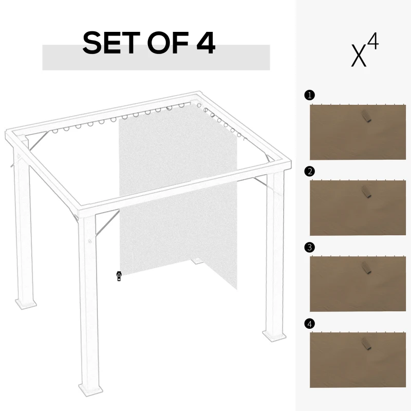 Outsunny Gazebo Curtains, 10' x 13' Universal Replacement Privacy Curtain, 4-Panels Sidewall with Hooks/C-Rings, Dark Brown