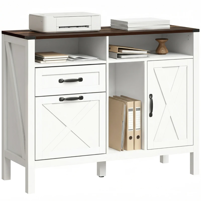 HOMCOM Lateral Filing Cabinet for Letter/A4 Hanging Files, File Cabinet with Open Compartments for Home Office, White