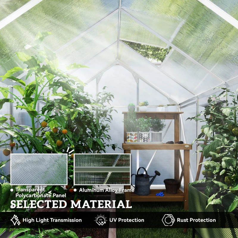 Outsunny 6' x 10' x 6.6' Polycarbonate Greenhouse, Walk-In Green House Kit Garden, Plants Grow, Galvanized Sheet Aluminum Frame