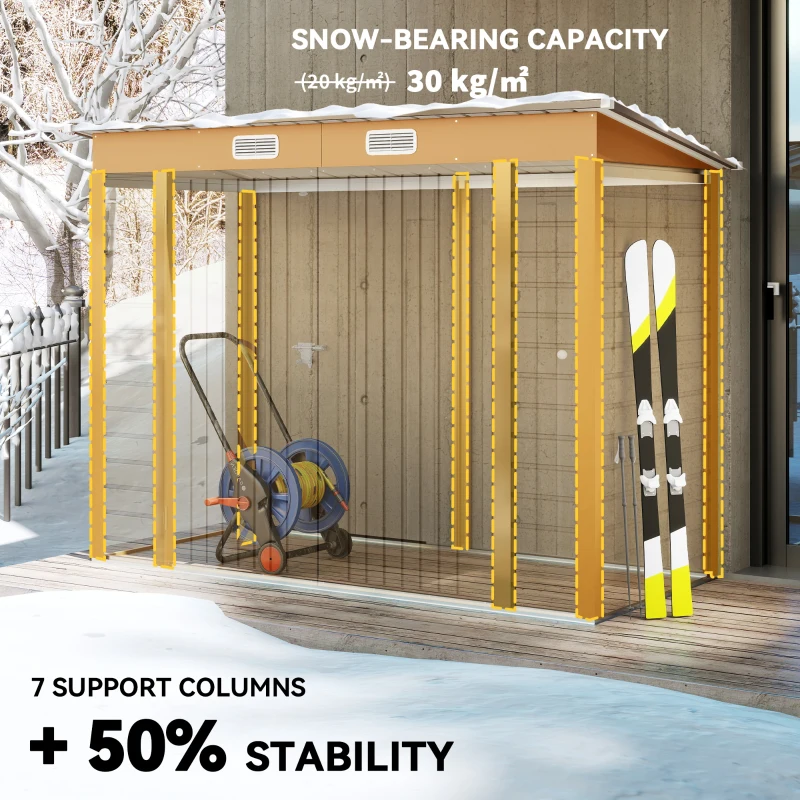 Outsunny 8 x 4FT Galvanized Garden Storage Shed, Metal Outdoor Shed with Double Doors and 2 Vents, Yellow