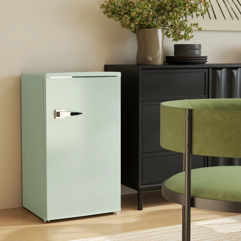 HOMCOM Retro Mini Fridge, 3.1 Cu. Ft Single Door Compact Refrigerator with Adjustable Thermostat, 2 Glass Shelves, Green
