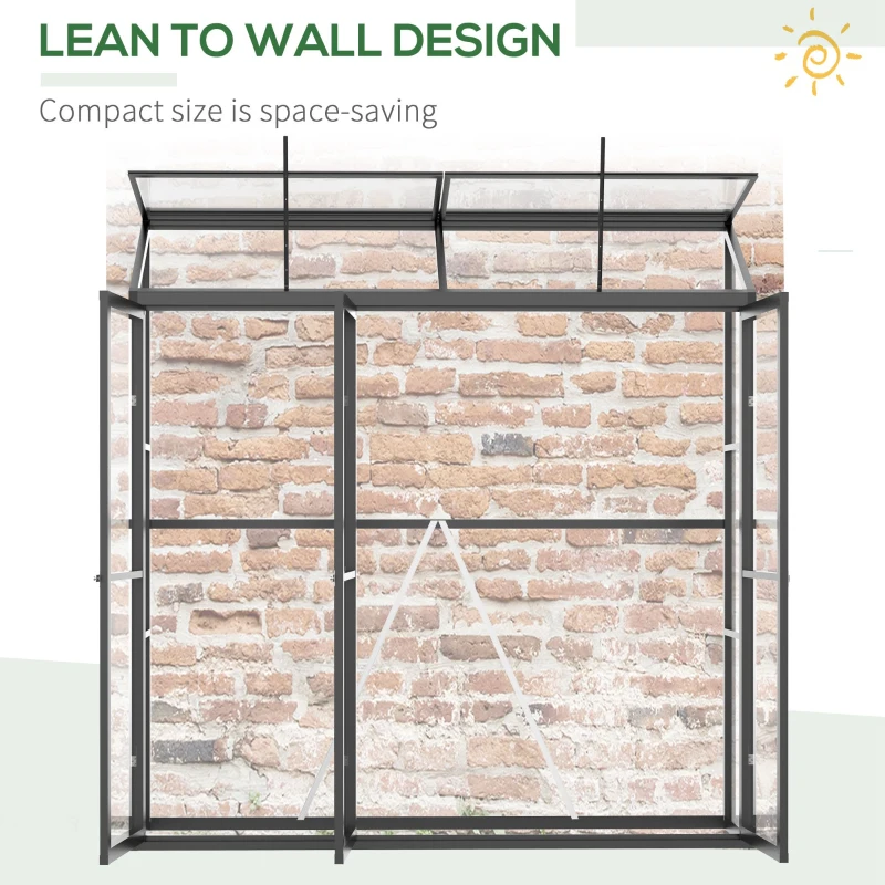 Outsunny 6' x 2' Aluminum Greenhouse, Polystyrene Walk-in Garden Greenhouse with 2 Adjustable Roof Vents and 3 Doors, Clear