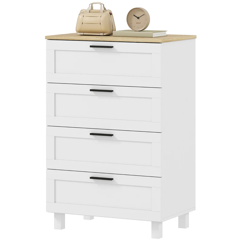 HOMCOM Dresser for Bedroom with 4 Drawers, Chest of Drawers with Solid Wood Legs for Closet, Living Room, Entryway, White