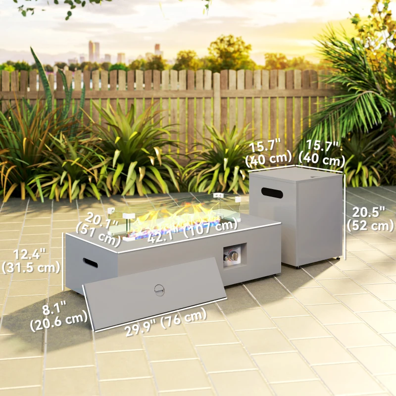 Outsunny 42" Propane Fire Pit Table 50,000 BTU Outdoor Gas Fire Table with Hideaway Propane Tank Holder, Waterproof Cover