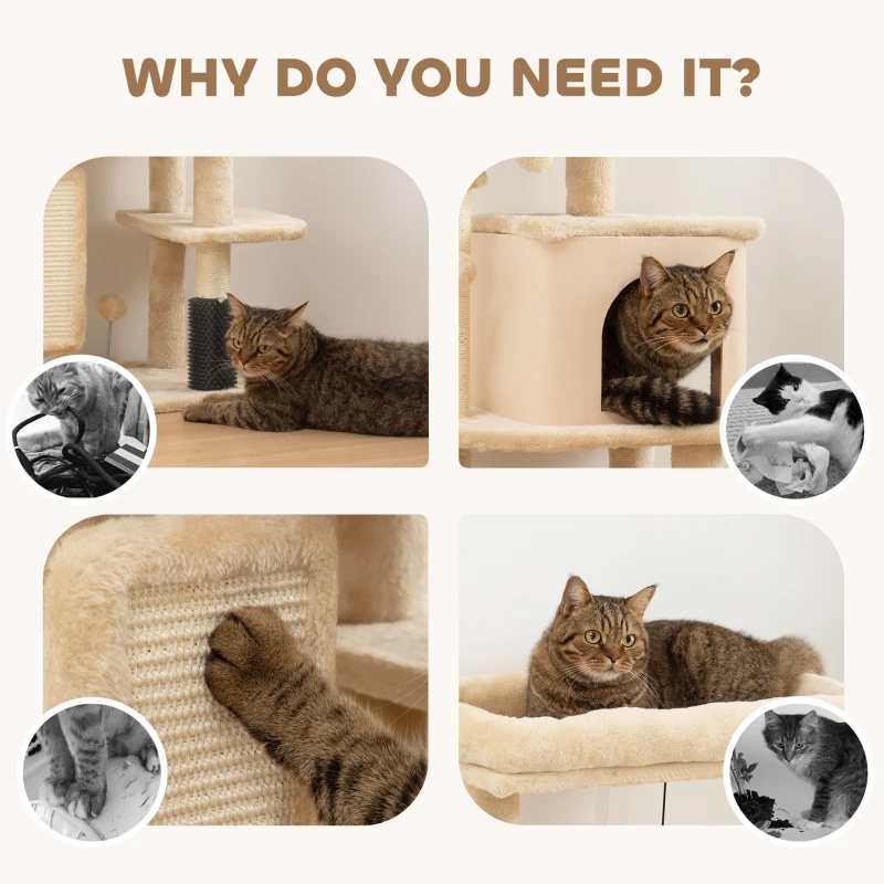 PawHut 41 Inch Cat Tree with Scratching Posts, Cat Bed, Condo, Grooming Brush, Jumping Platforms, Toy Balls, Anti-tip Kit