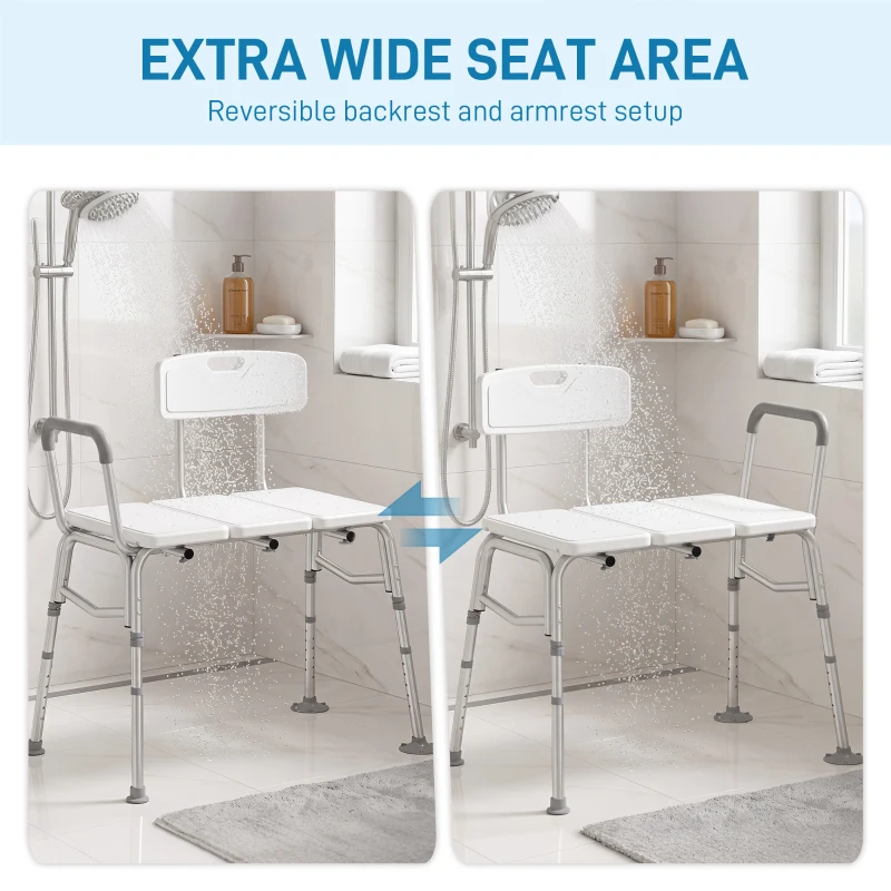 HOMCOM Tub Transfer Bench with Arm and Back, Shower Chair with Slip-Resistant Feet, for Elderly and Disabled, White