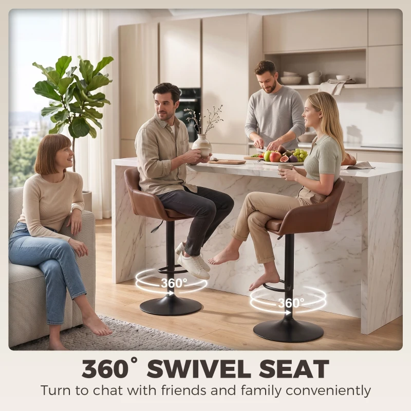 HOMCOM Bar Stools PU Leather Adjustable Swivel Barstools Backrest Counter Chairs Set of 2 Brown
