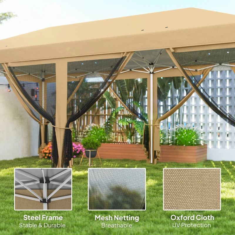 Outsunny 10' x 20' Pop Up Canopy Tent with Netting, Heavy Duty Instant Sun Shelter, Large Tents for Parties with Carry Bag, Beige