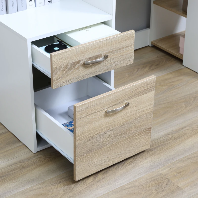 HOMCOM 54 Inches Computer Desk with Storage Shelves, Drawers and Printer Shelf, Writing Table for Home Office and Study, Oak