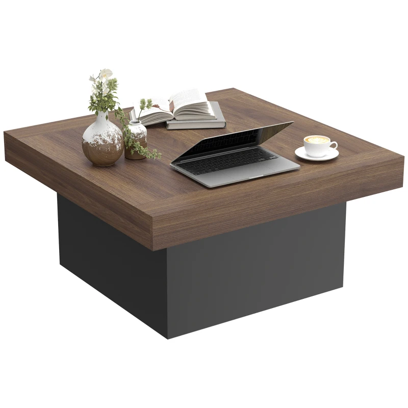 HOMCOM Square Coffee Table with 16-Colour LED Lights, 35-inch Modern Center Table for Living Room, Walnut