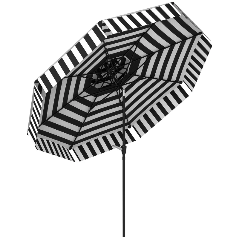 Outsunny 8.6FT Patio Umbrella, UPF 30+ Outdoor Market Umbrella, 2-Tier Vented Patio Table Umbrella with Crank 8 Ribs, Tiltable Porch Umbrella for Garden Deck Poolside, Black