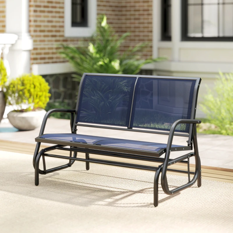 Outsunny 2-Person Outdoor Glider Bench, Patio Double Swing Rocking Chair Loveseat with  Steel Frame, Dark Blue