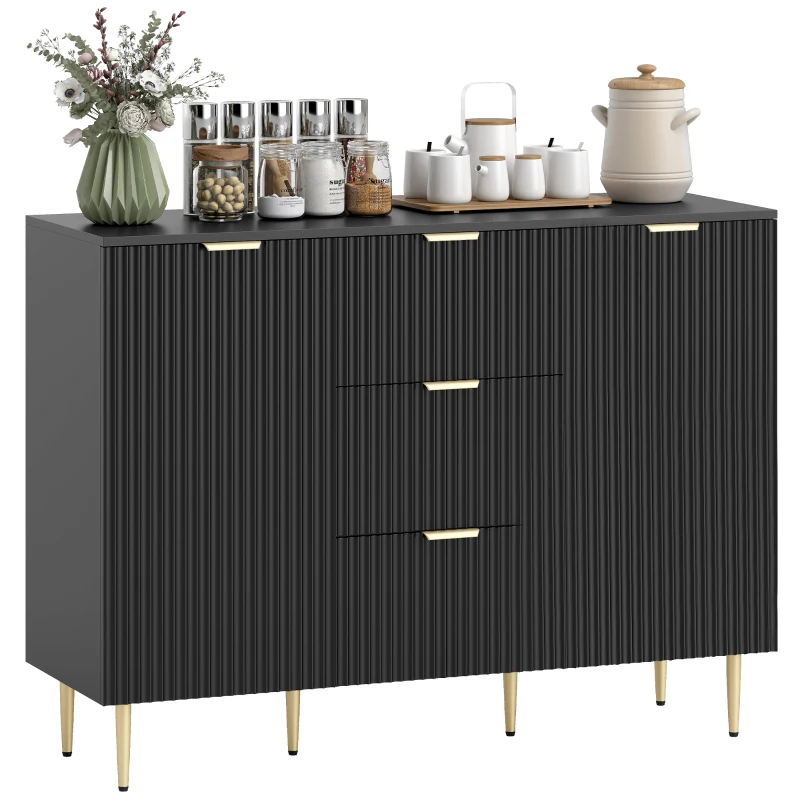 HOMCOM Modern Kitchen Storage Cabinet, Sideboard Buffet Cabinet w/ 3 Drawers and Adjustable Shelves for Kitchen Hallway, Black